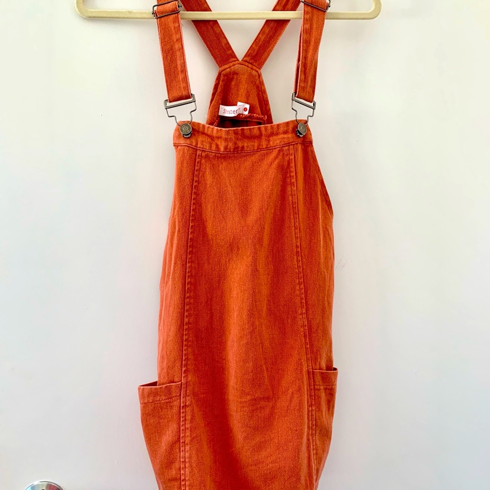 Small Caco orange denim overall dress
